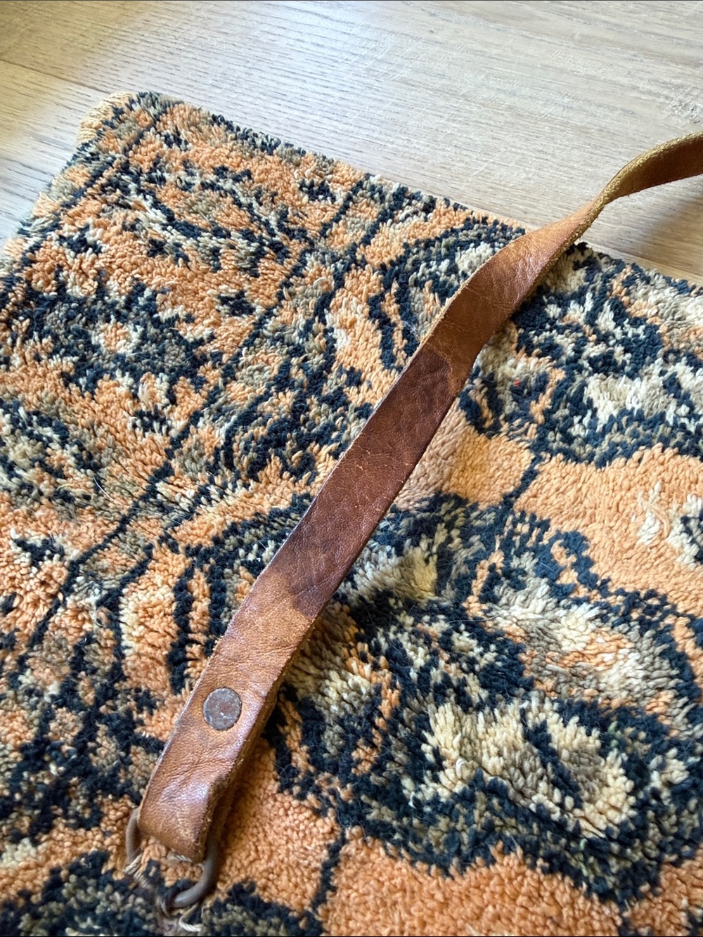 Tapestry Fringe Tote Bag in Tan and Black - Picture 4 of 7